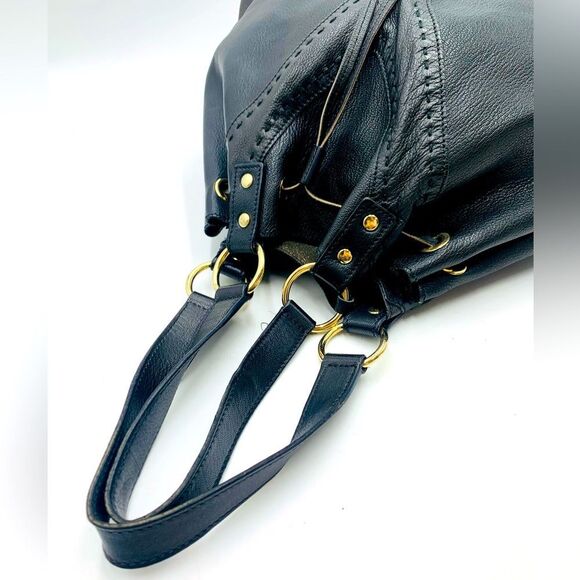 Auth YVES SAINT LAURENT Reversible
Bronze/Black Leather Double Sac Y Tote Bag - Picture 11 of 16